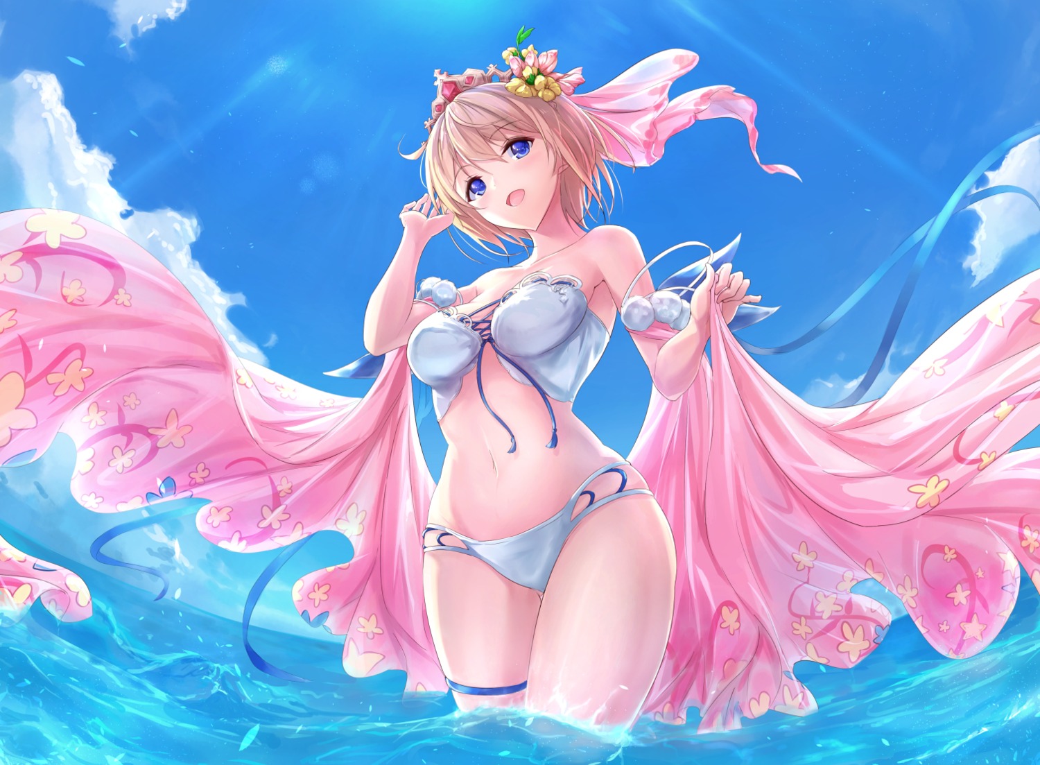 bikini, europa_(granblue_fantasy), garter, granblue_fantasy, sakaokasan, swimsuits, wet