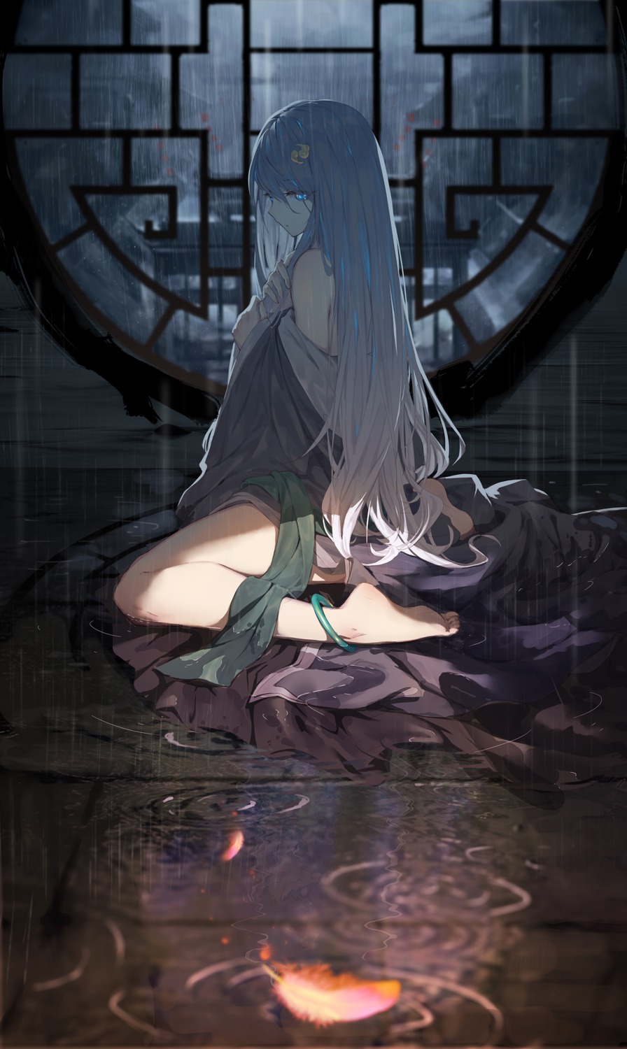 asa_ni_haru, asian_clothes, benghuai_xueyuan, fu_hua, honkai_impact, open_shirt, wet, wet_clothes