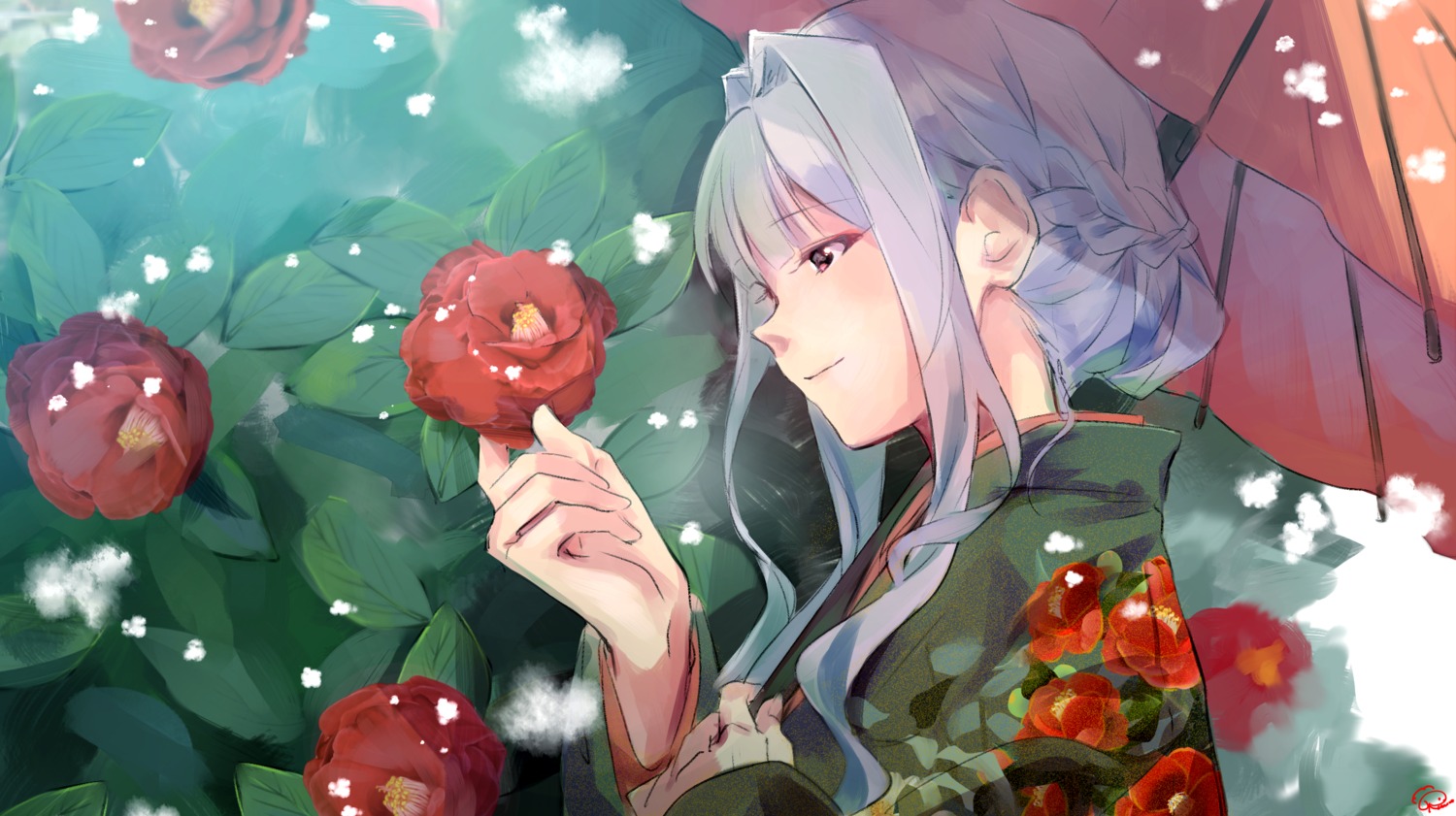 japanese_clothes, kuzuya_ramurin, shijou_takane, sketch, the_idolm@ster, umbrella