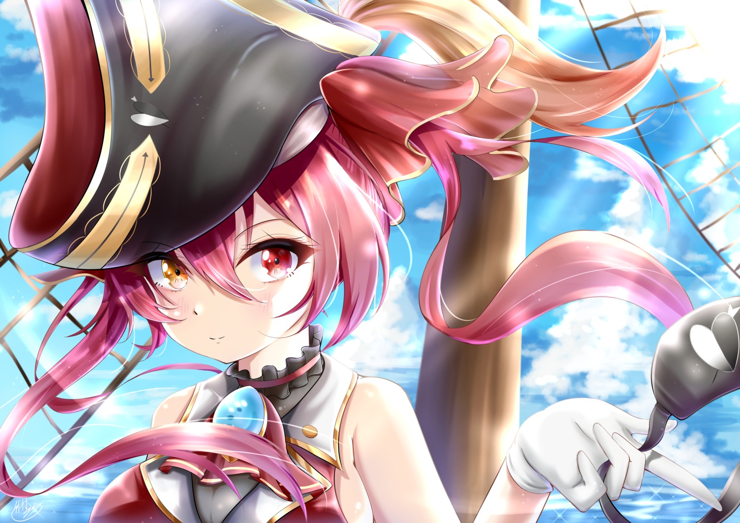 heterochromia, hololive, houshou_marine, pirate, takemura-kou0606