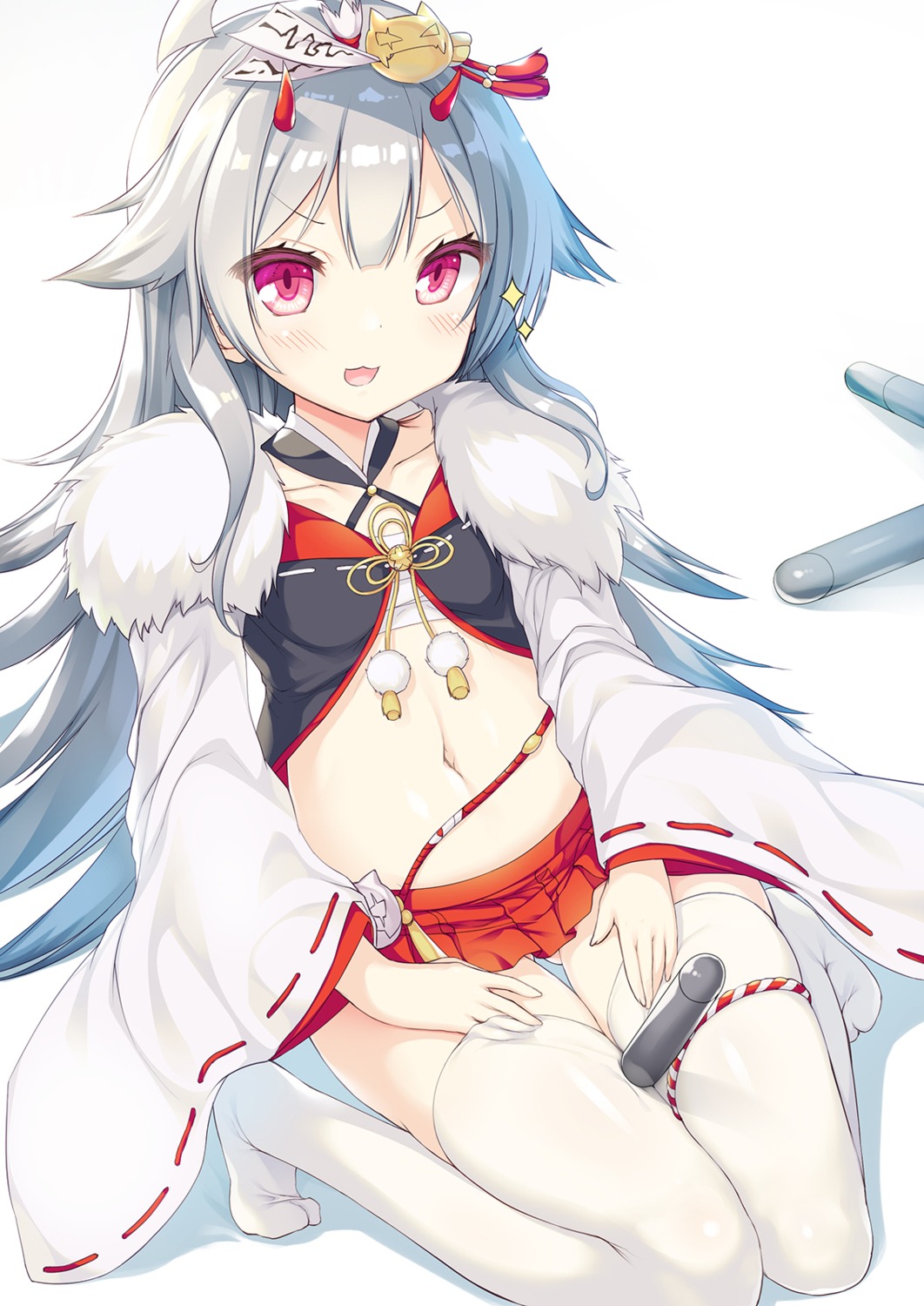 azur_lane, garter, hibiki_(azur_lane), japanese_clothes, ochinsama, open_shirt, sarashi, thighhighs