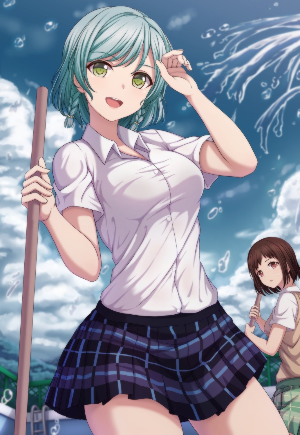 bang_dream!, hazawa_tsugumi, hikawa_hina, narafume, seifuku, sweater