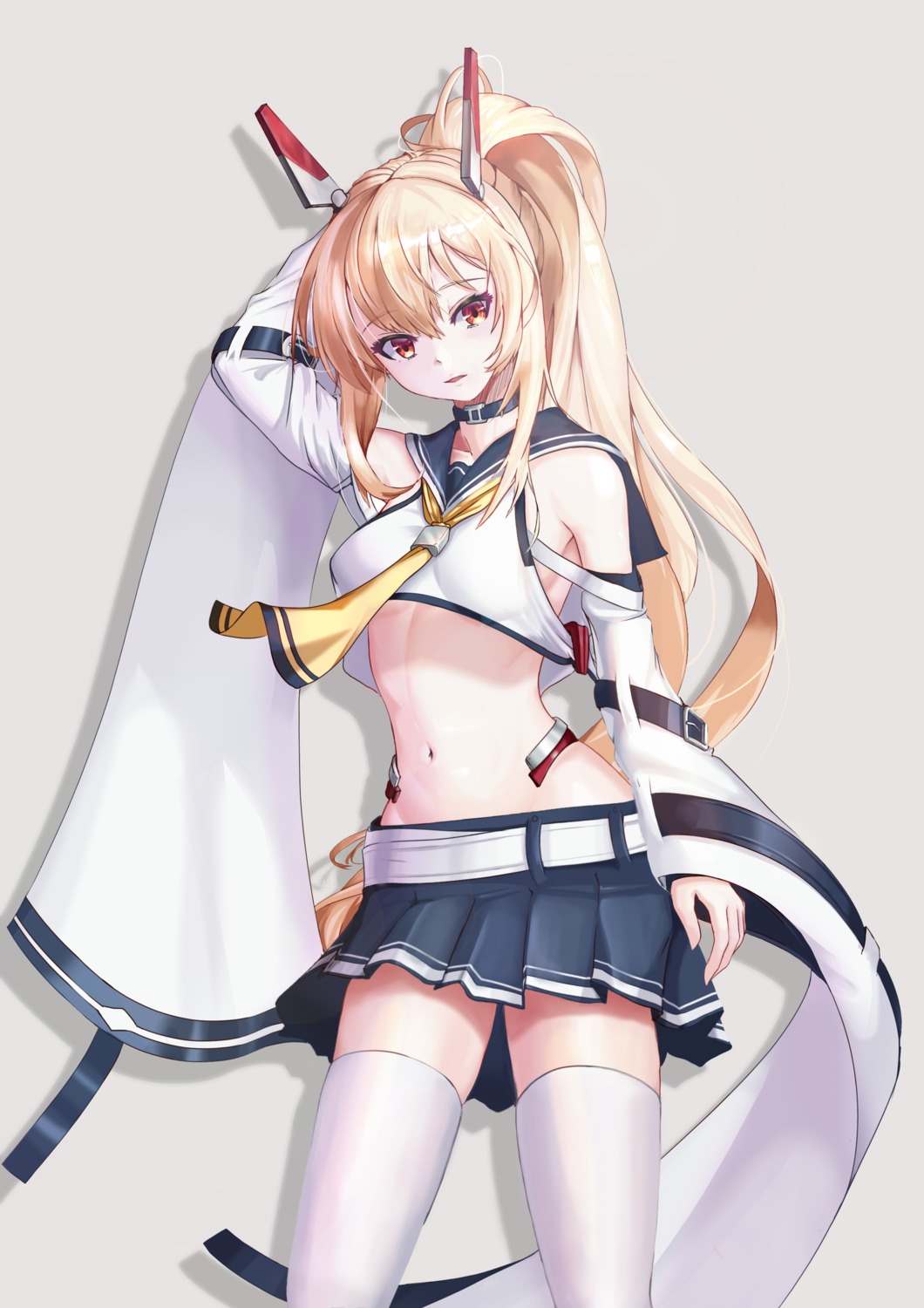 ayanami_(azur_lane), azur_lane, seifuku, skell.b, thighhighs, underboob