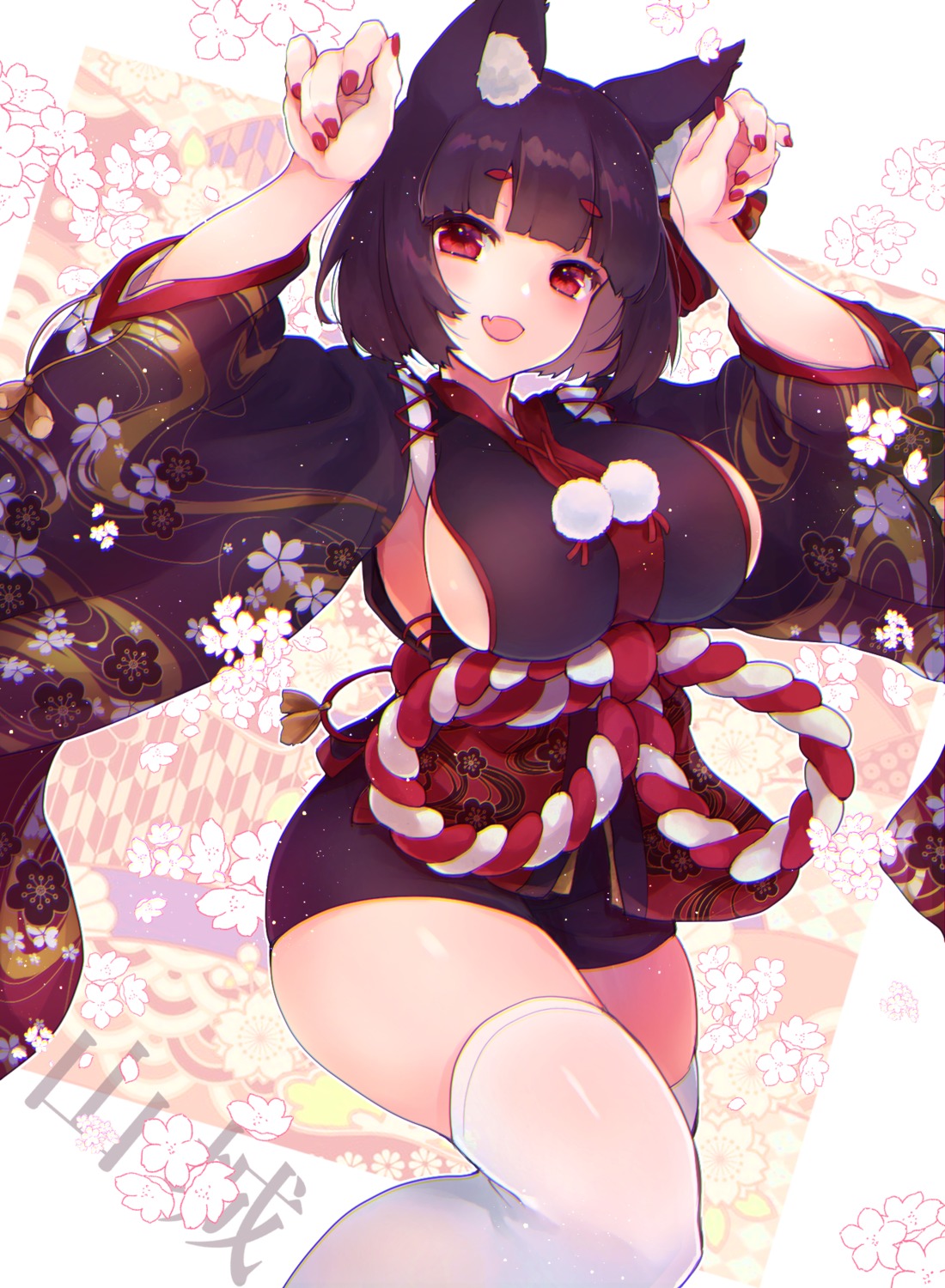 animal_ears, azur_lane, japanese_clothes, shichijou_natori, thighhighs, yamashiro_(azur_lane)