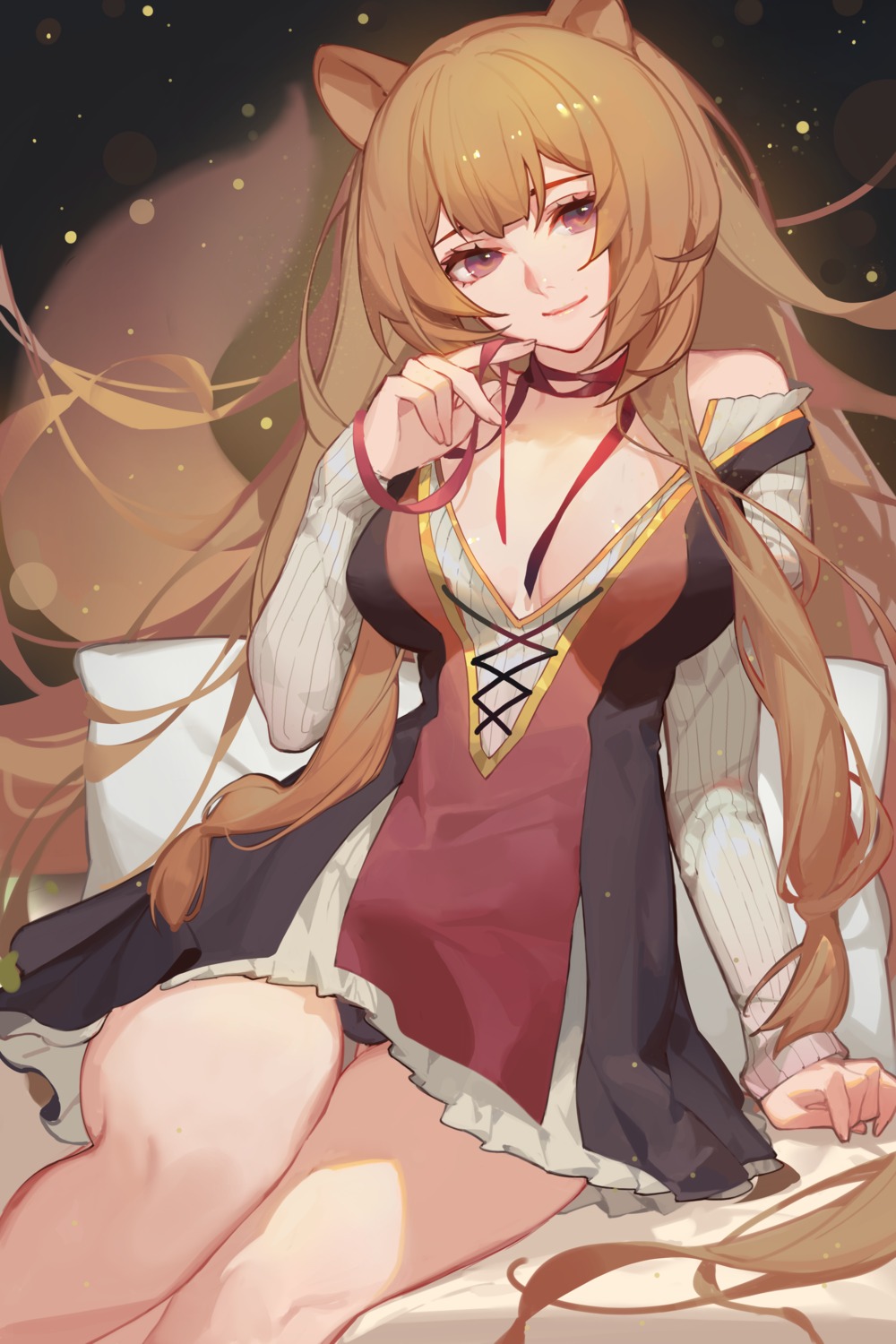 animal_ears, cleavage, dress, no_bra, pantsu, raphtalia, songjikyo, tate_no_yuusha_no_nariagari