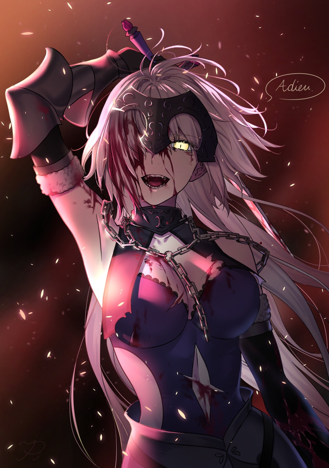 armor, blood, cleavage, fate/grand_order, jeanne_d'arc, jeanne_d'arc_alter_(fate), nipi27, sword