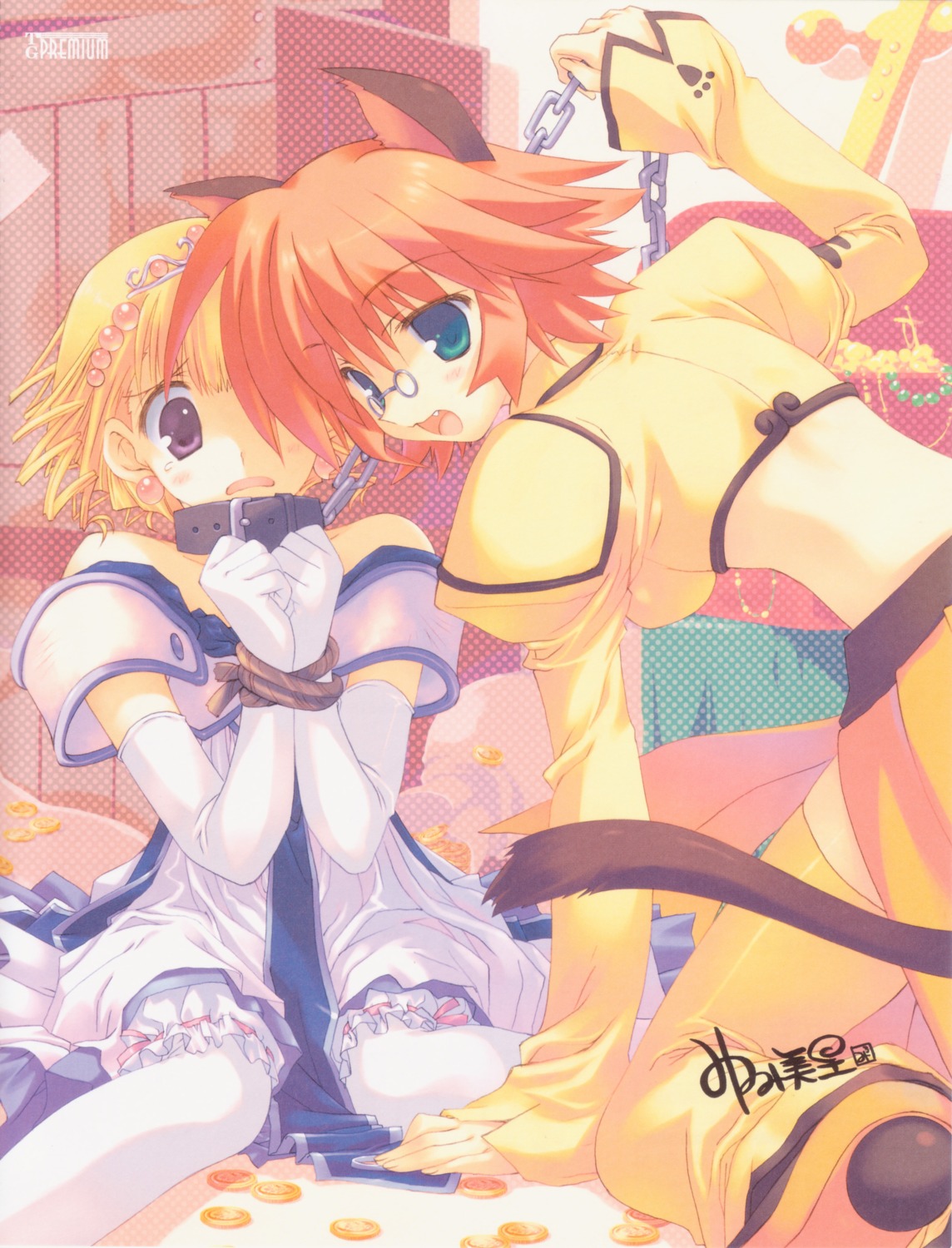 animal_ears, bloomers, bondage, corne_coco_necoco, dress, fullani, leaf, megane