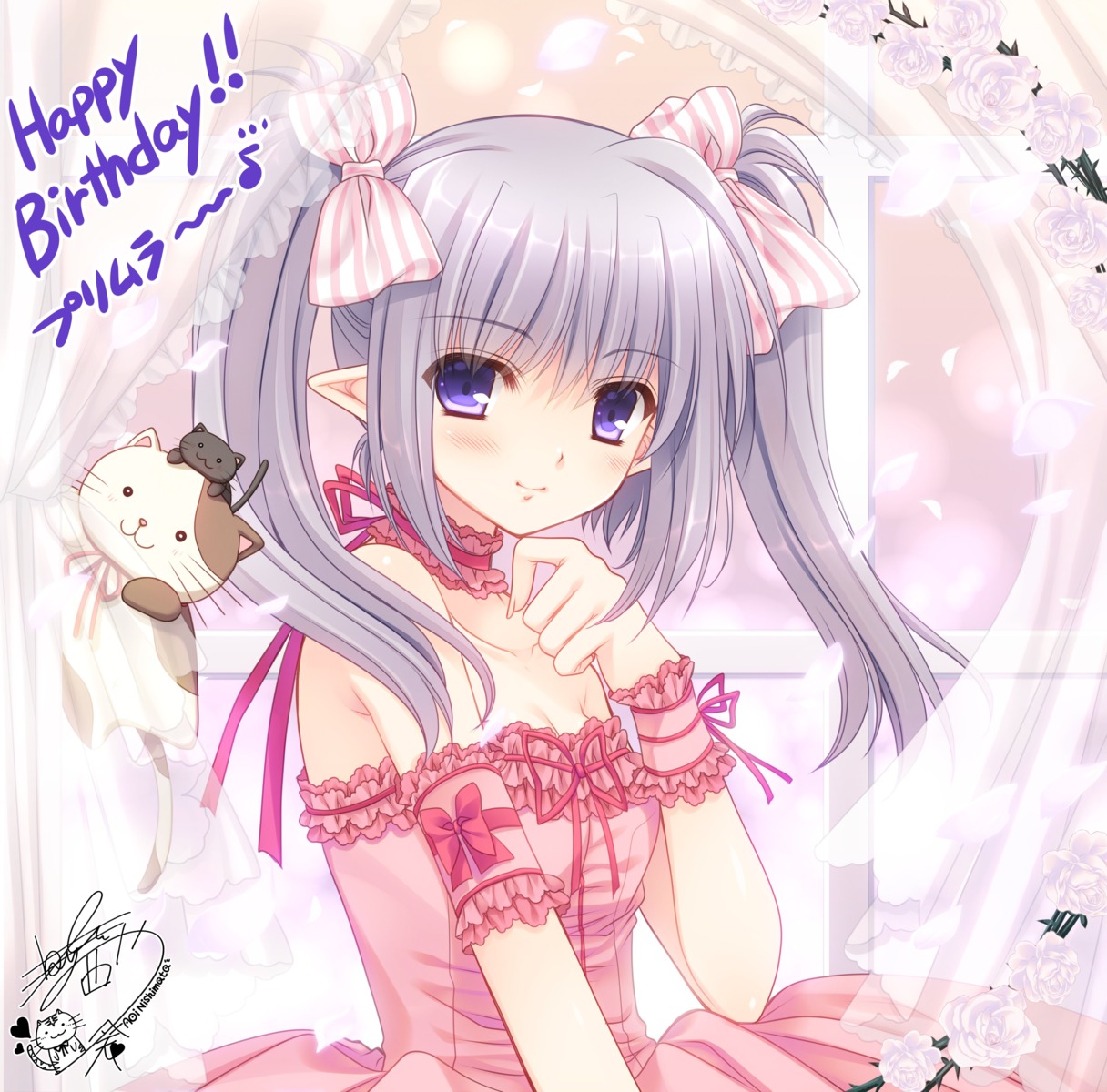 cleavage, dress, navel, neko, nishimata_aoi, pointy_ears, primula, shuffle