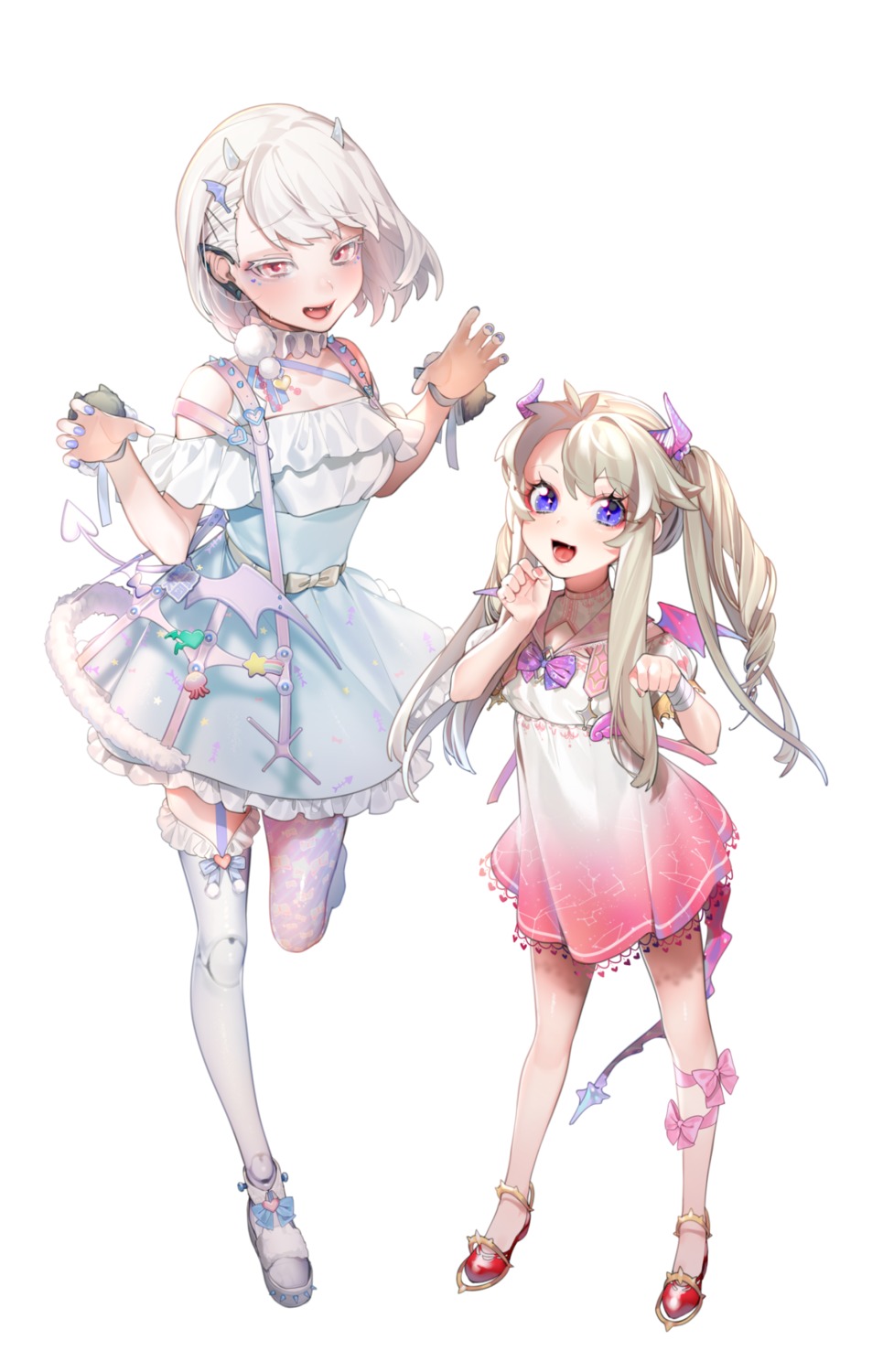 dress, heels, herme_(ohisashiburi), horns, nacchan_(ohisashiburi), ohisashiburi, pointy_ears, stockings, tail, thighhighs, wings
