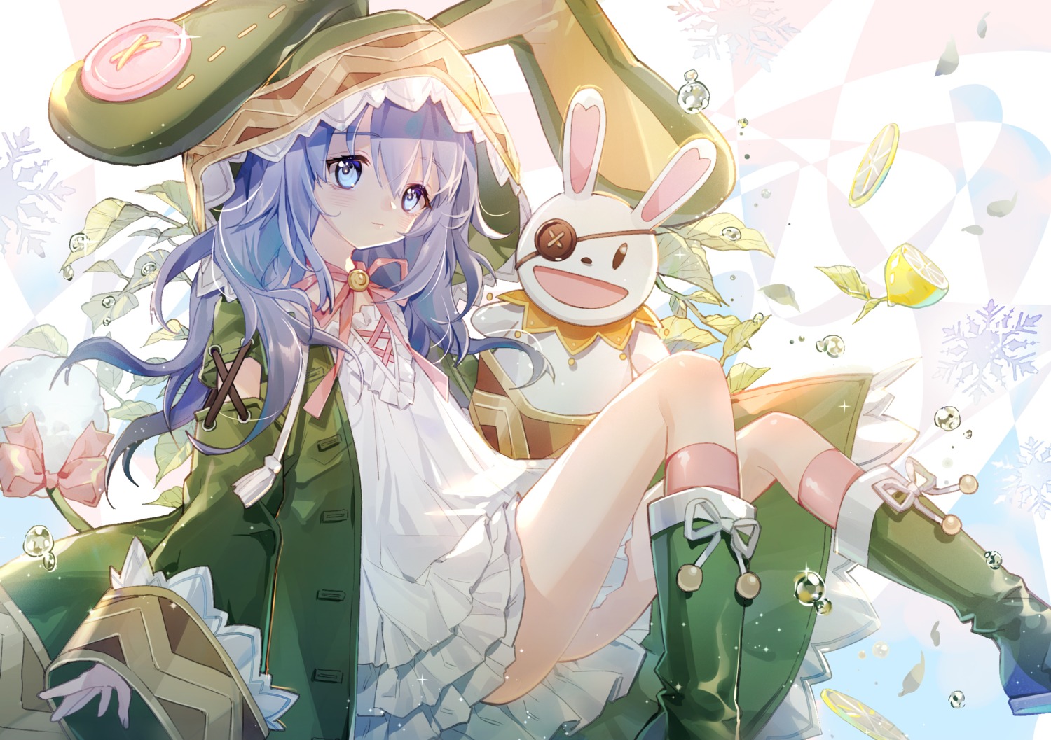 animal_ears, bunny_ears, date_a_live, dress, himekawa_yoshino, skirt_lift, tail, yuzhi