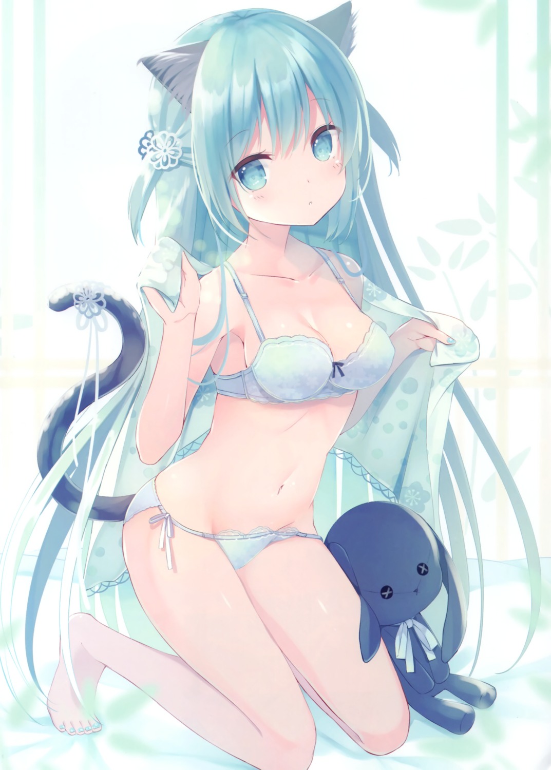 animal_ears, bra, cleavage, gabu, humuyun, nekomimi, nekone_cotton, pantsu, tail
