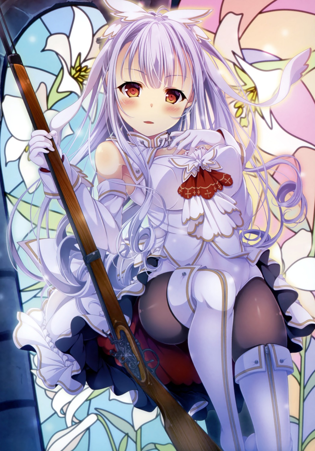 cleavage, pantyhose, thighhighs, weapon, yumemiya_subaru