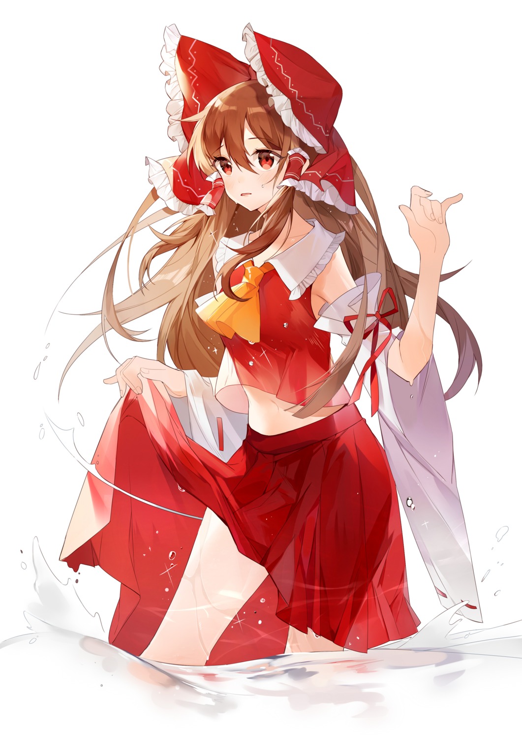 hakurei_reimu, skirt_lift, touhou, wet, wet_clothes, yayako_(804907150)