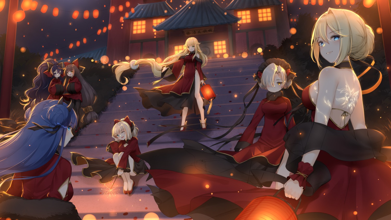 asian_clothes, aurora_(azur_lane), azur_lane, cleavage, harutsuki_(azur_lane), heels, horns, ibuki_(azur_lane)