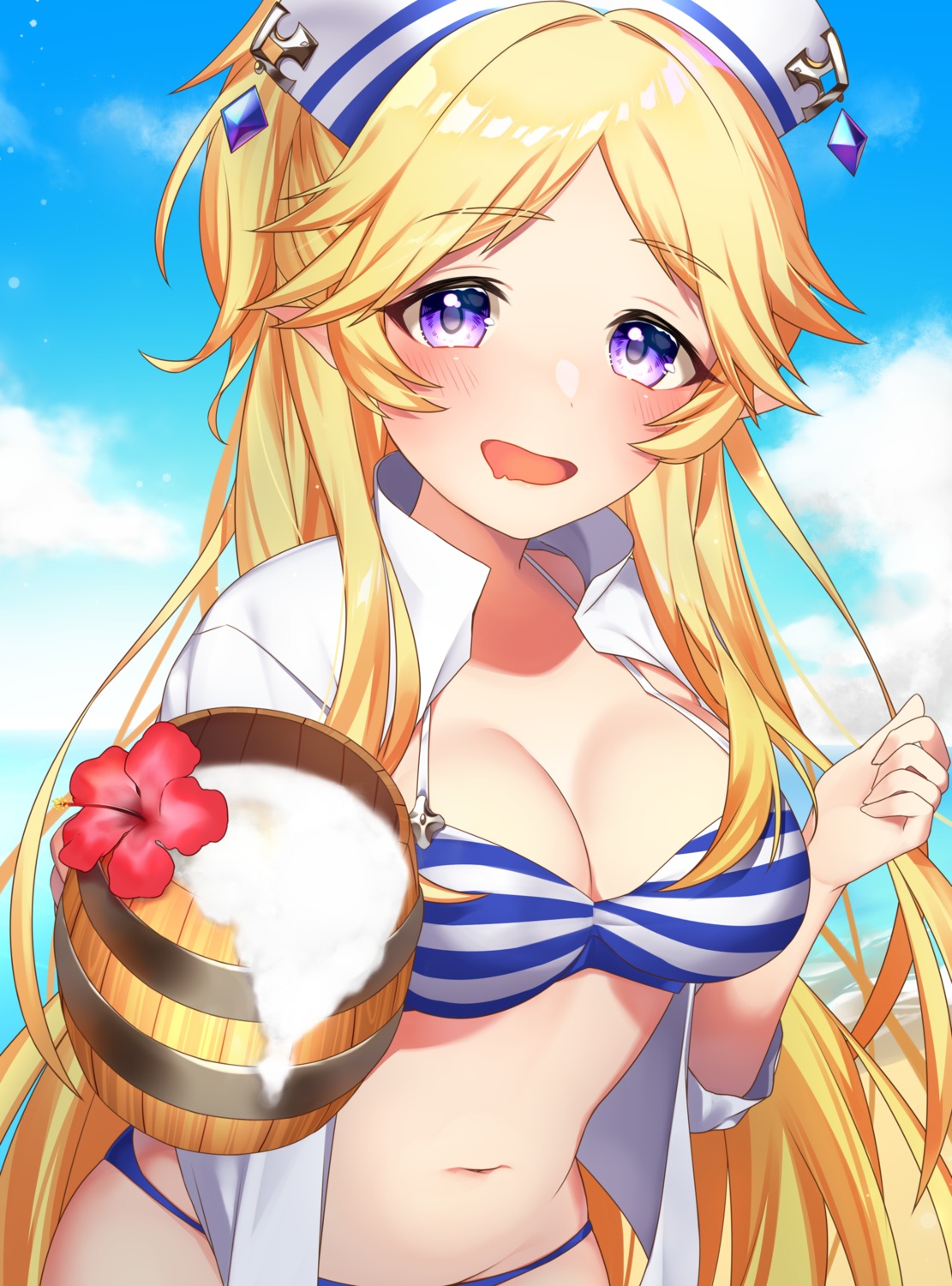 ayase_yukari, bikini, cleavage, ken_pyatsu, open_shirt, princess_connect!, princess_connect!_re:dive, swimsuits