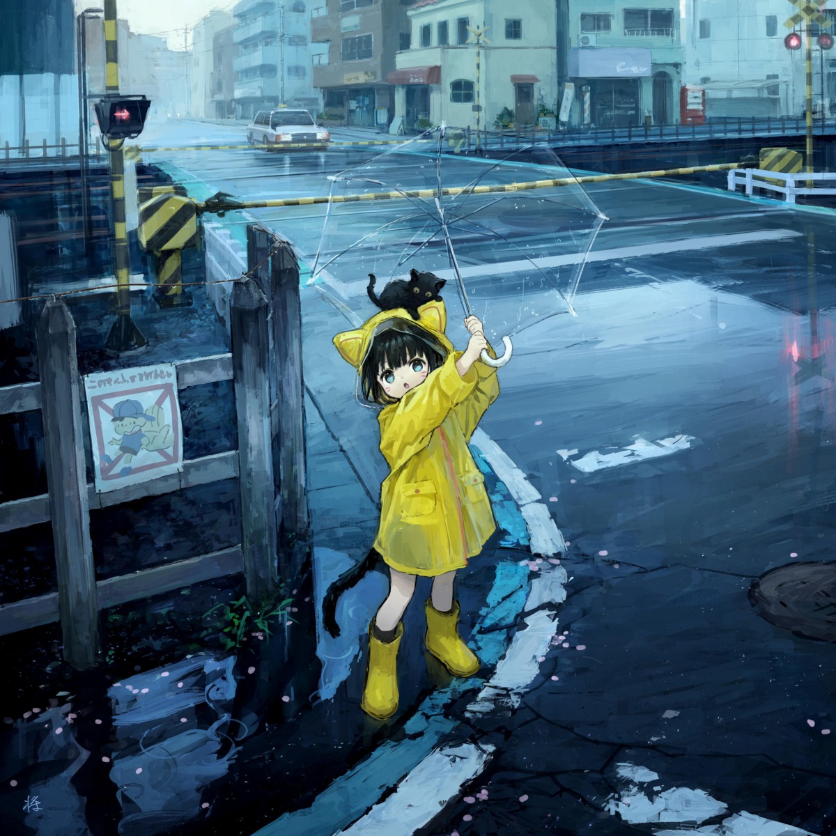 animal_ears, neko, nekomimi, sho_(sho_lwlw), tail, umbrella