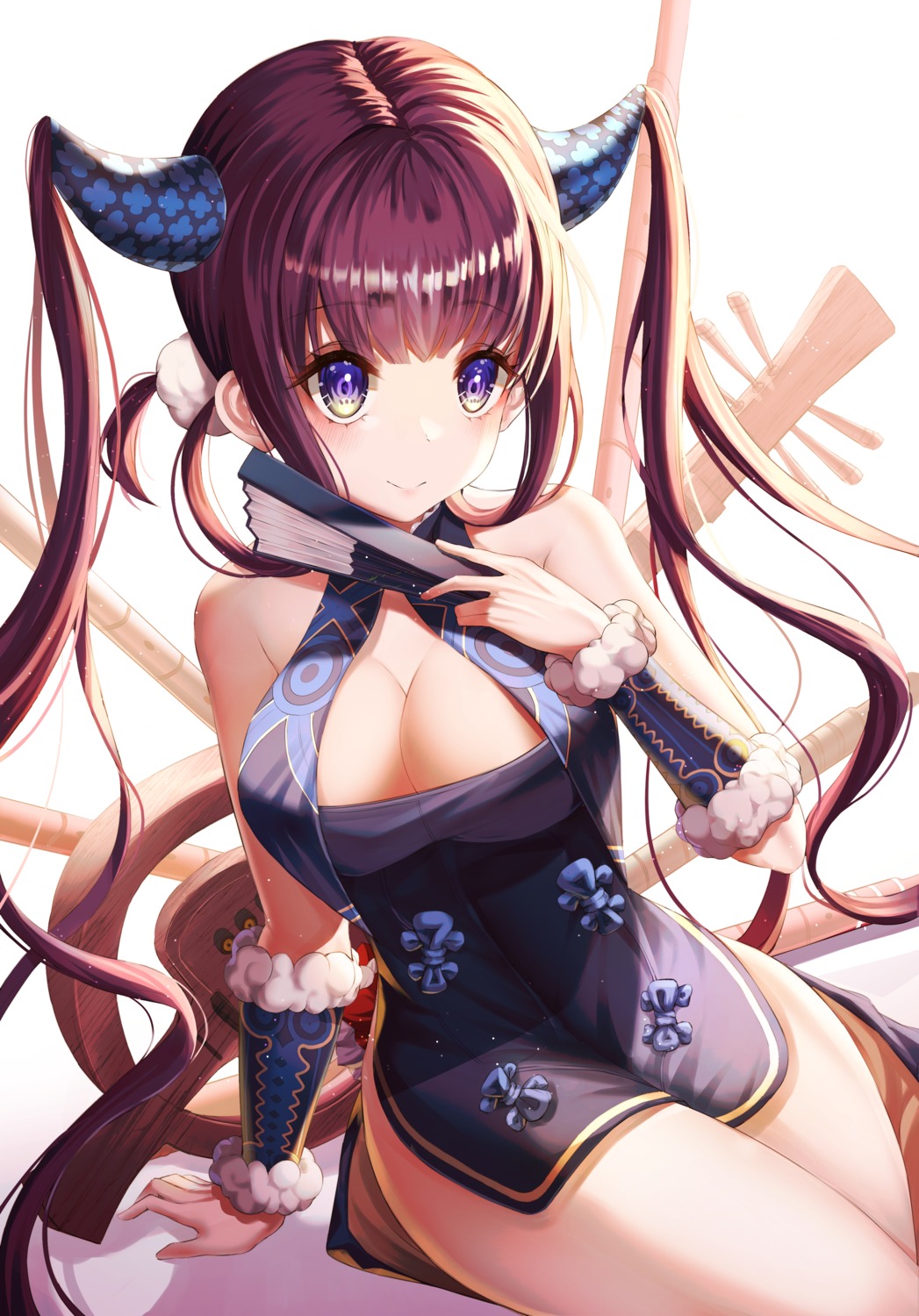 asian_clothes, cleavage, fate/grand_order, horns, hyangu, yang_yuhuan_(fate)
