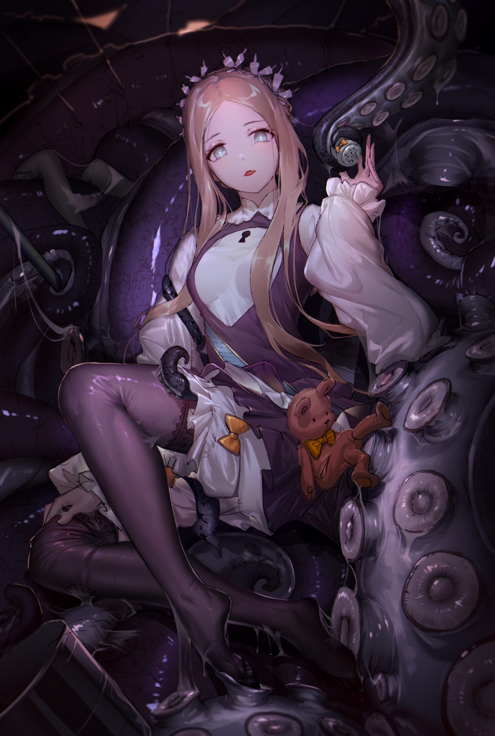 abigail_williams_(fate), bloomers, fate/grand_order, luomo, skirt_lift, tentacles, thighhighs