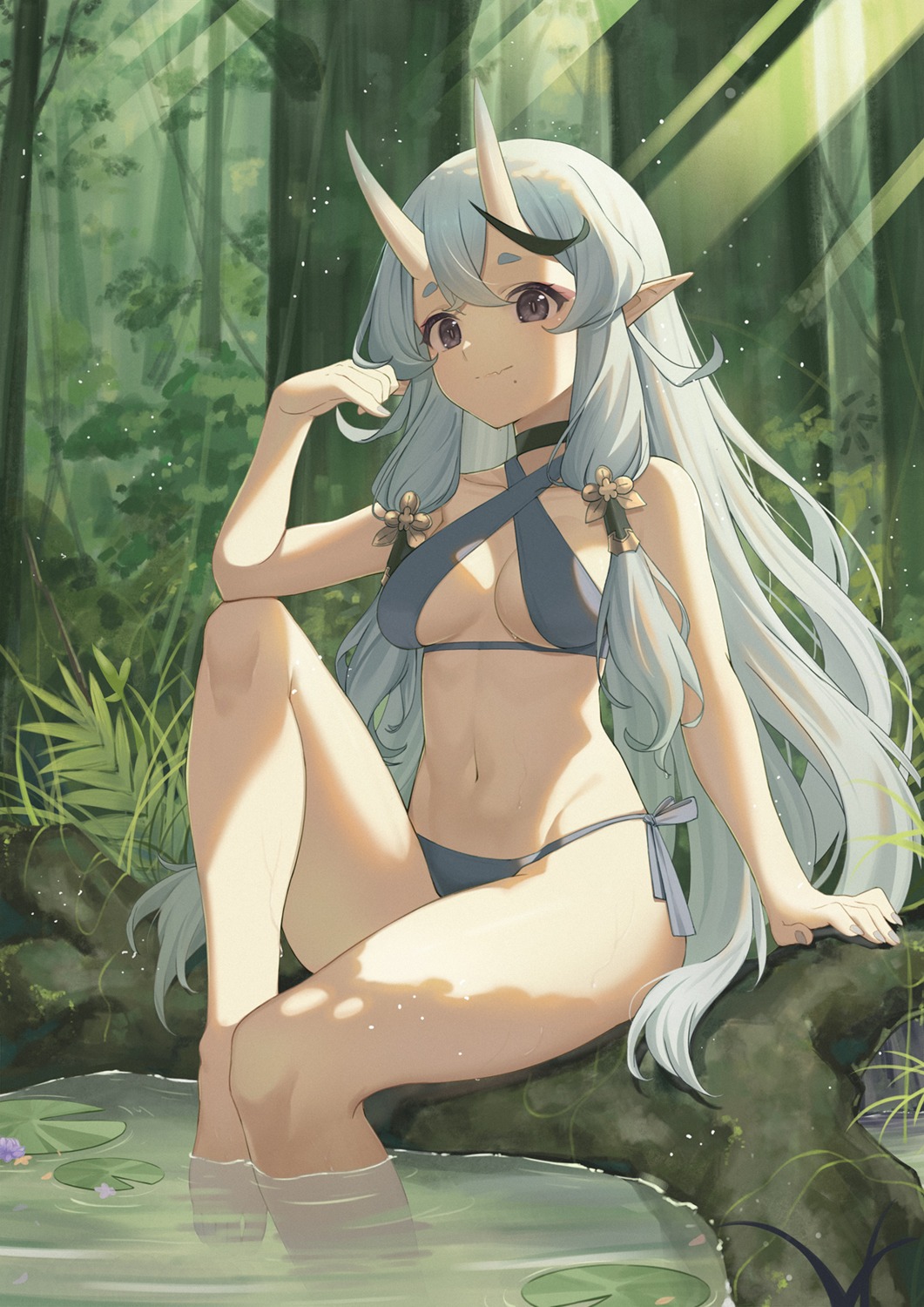 baseness, bikini, horns, nijisanji, nijisanji_seeds, pointy_ears, rindou_mikoto, swimsuits