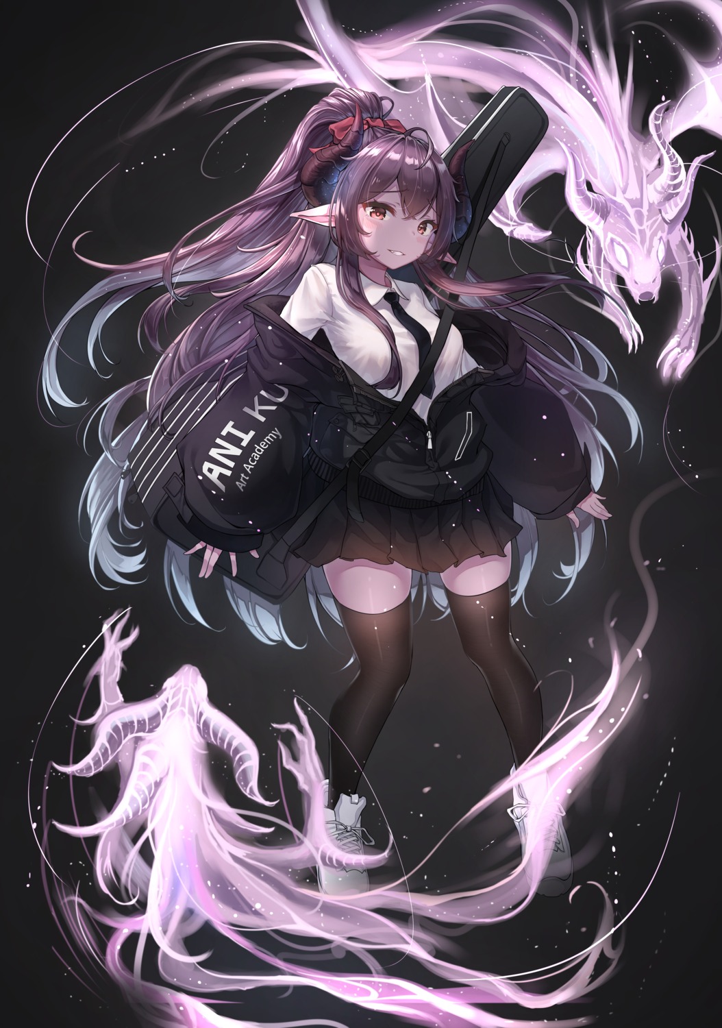 horns, mecha_(alswp), monster, pointy_ears, seifuku, thighhighs