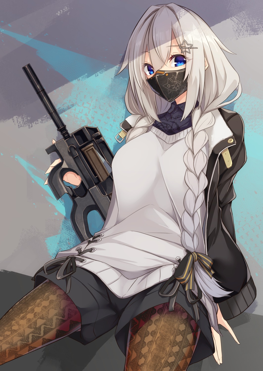 gun, hetaren_(ramark), kizuna_akari, pantyhose, sweater, voiceroid