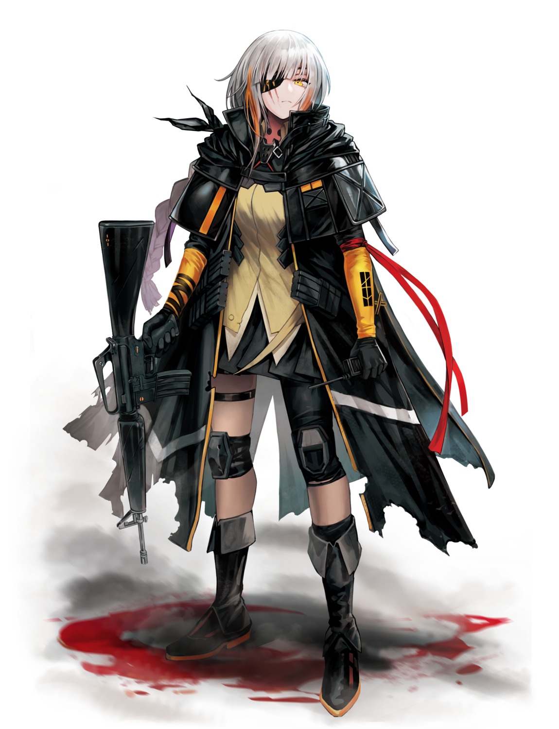 blood, eyepatch, garter, girls_frontline, gun, m16a1_(girls_frontline), nlitz