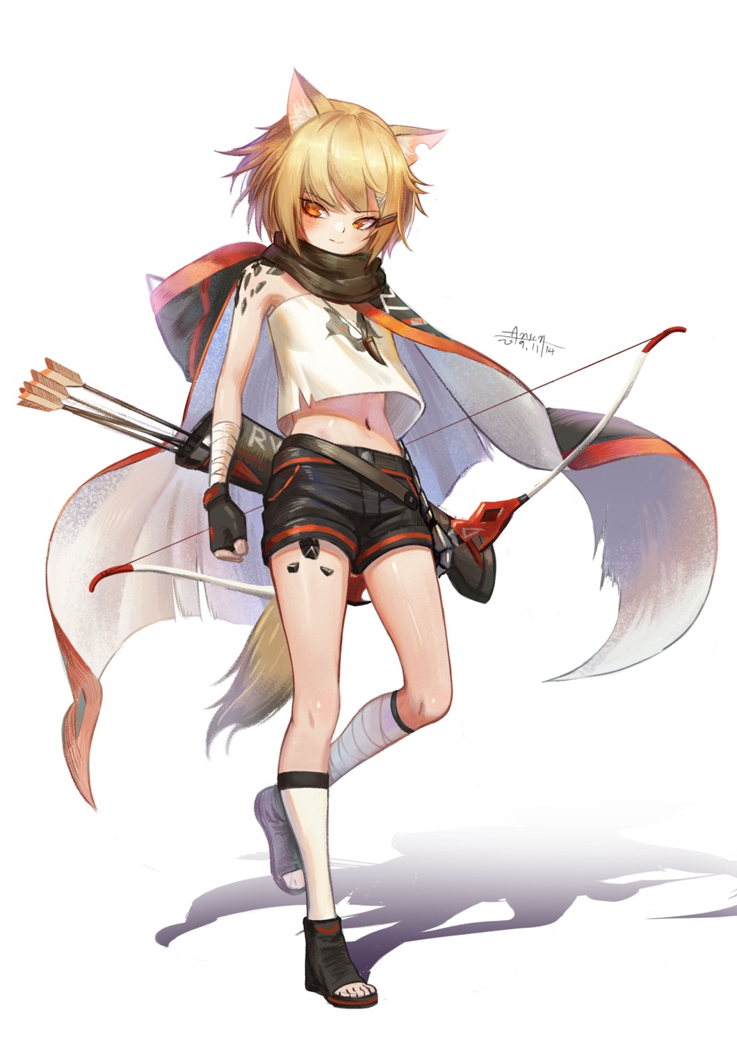 animal_ears, anson_(13686564308), arknights, bandages, tail, vermeil_(arknights), weapon
