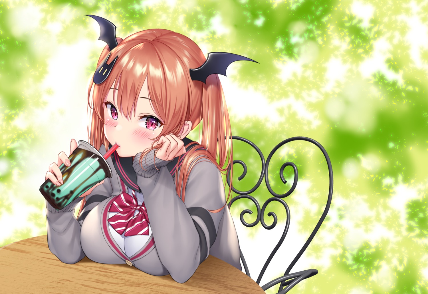 breast_hold, iriam, kuyurugi_shigure, re:shimashima, seifuku, sweater, wings