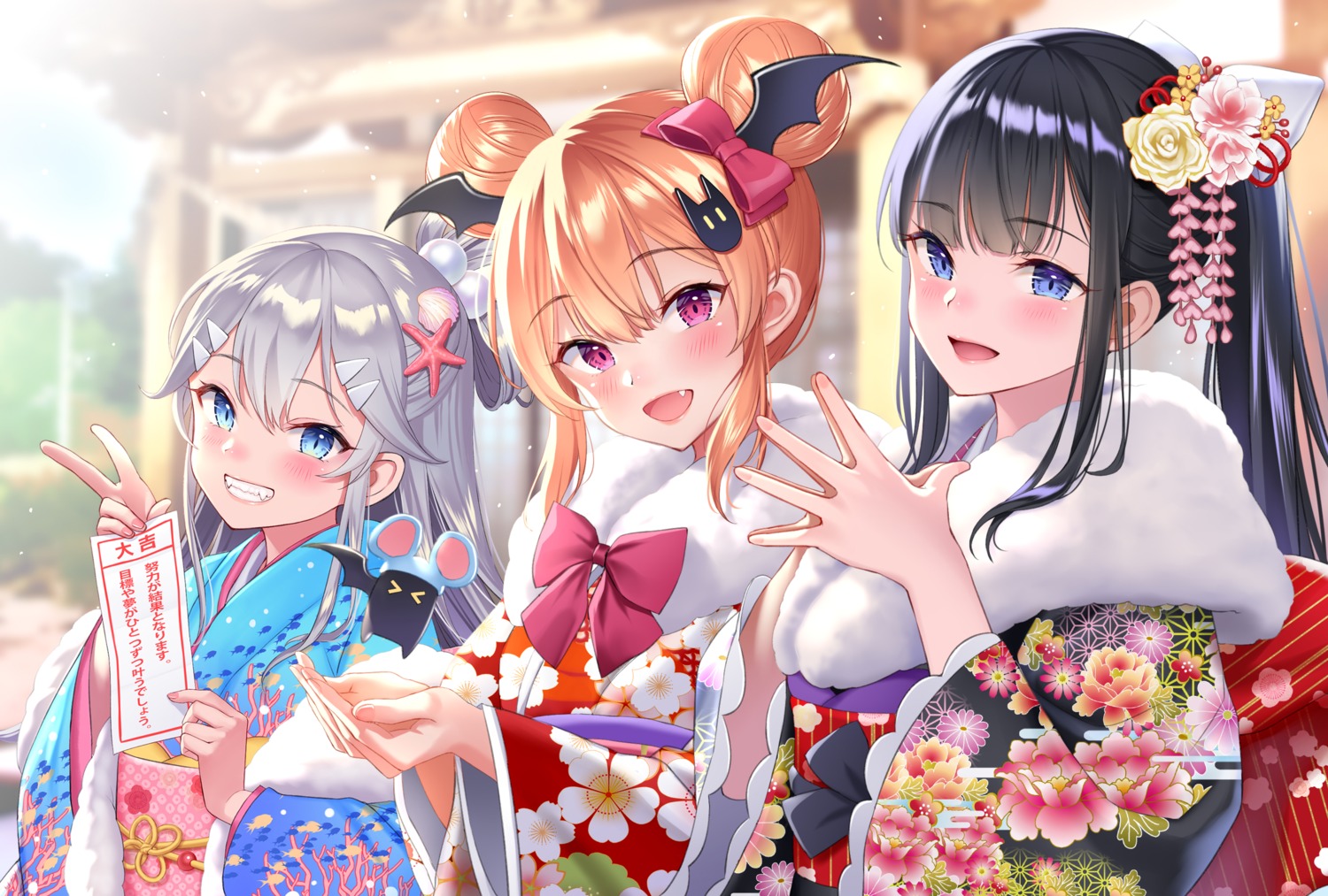 fukanomi_kafka, iriam, kimono, kuyurugi_shigure, nakamine_lily, re:shimashima, wings