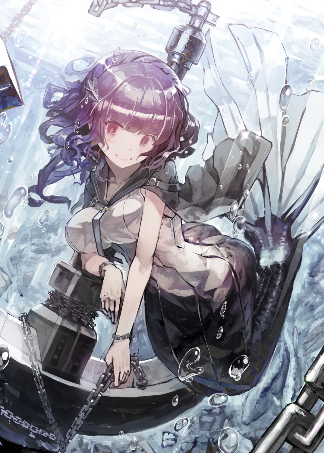 breast_hold, mermaid, monster_girl, pixiv_fantasia_age_of_starlight, seifuku, tail, tefec