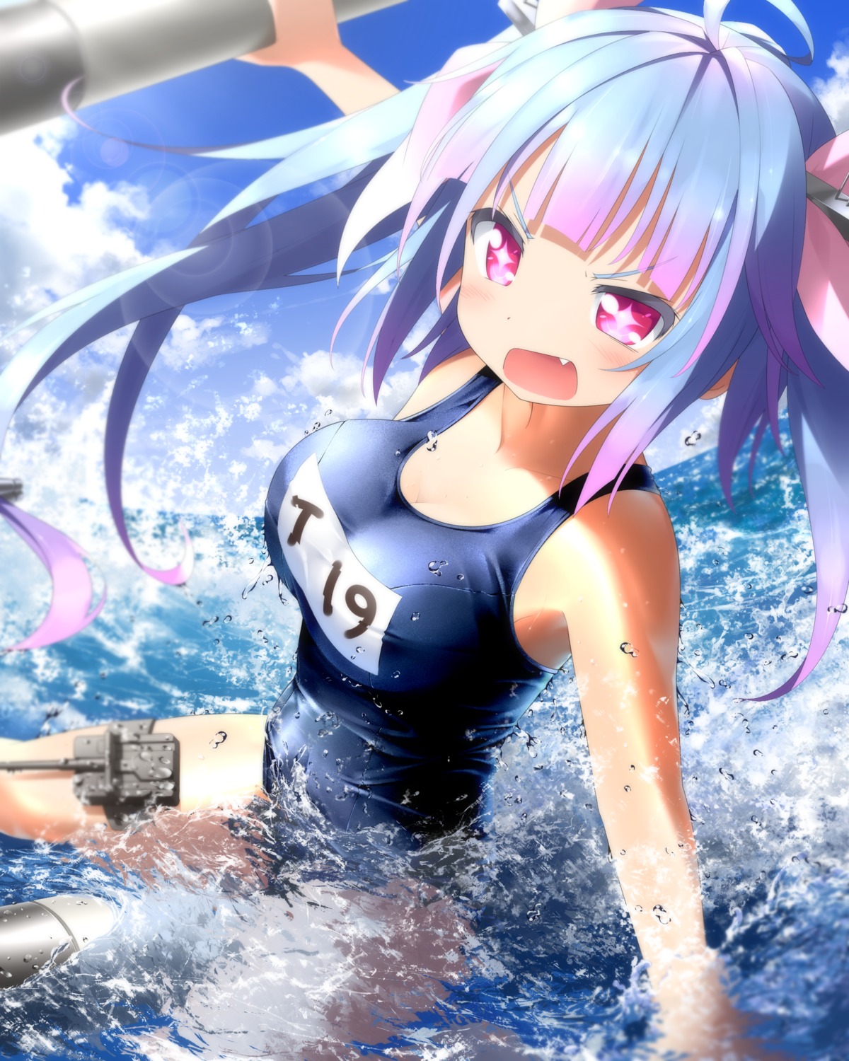 cleavage, haribote_(tarao), i-19_(kancolle), kantai_collection, school_swimsuit, swimsuits, weapon, wet