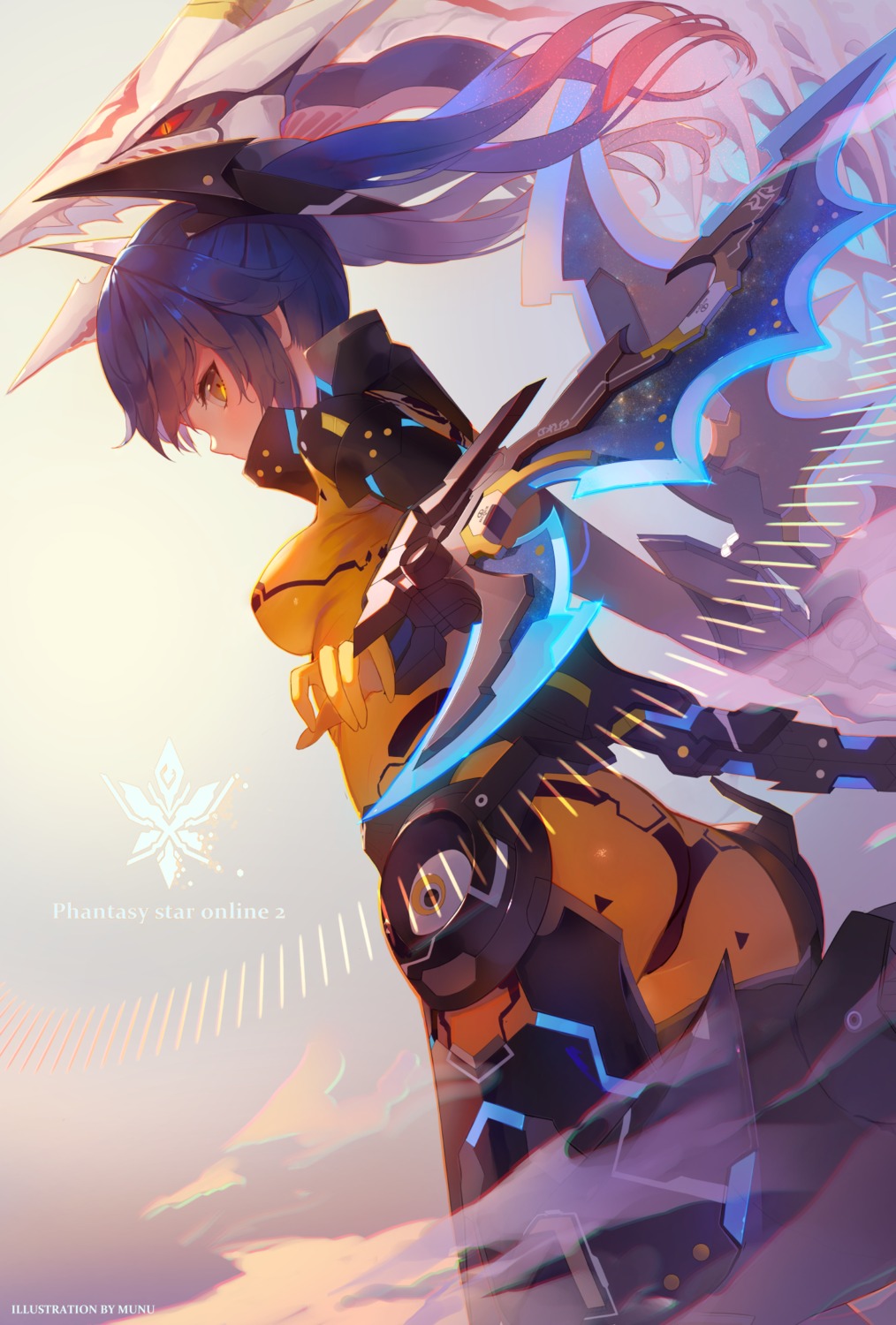 ass, bodysuit, munuu, phantasy_star_online_2, weapon