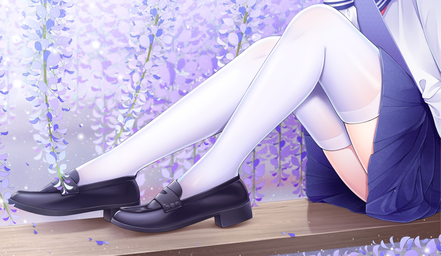 fengli_(709622571), heels, seifuku, skirt_lift, thighhighs