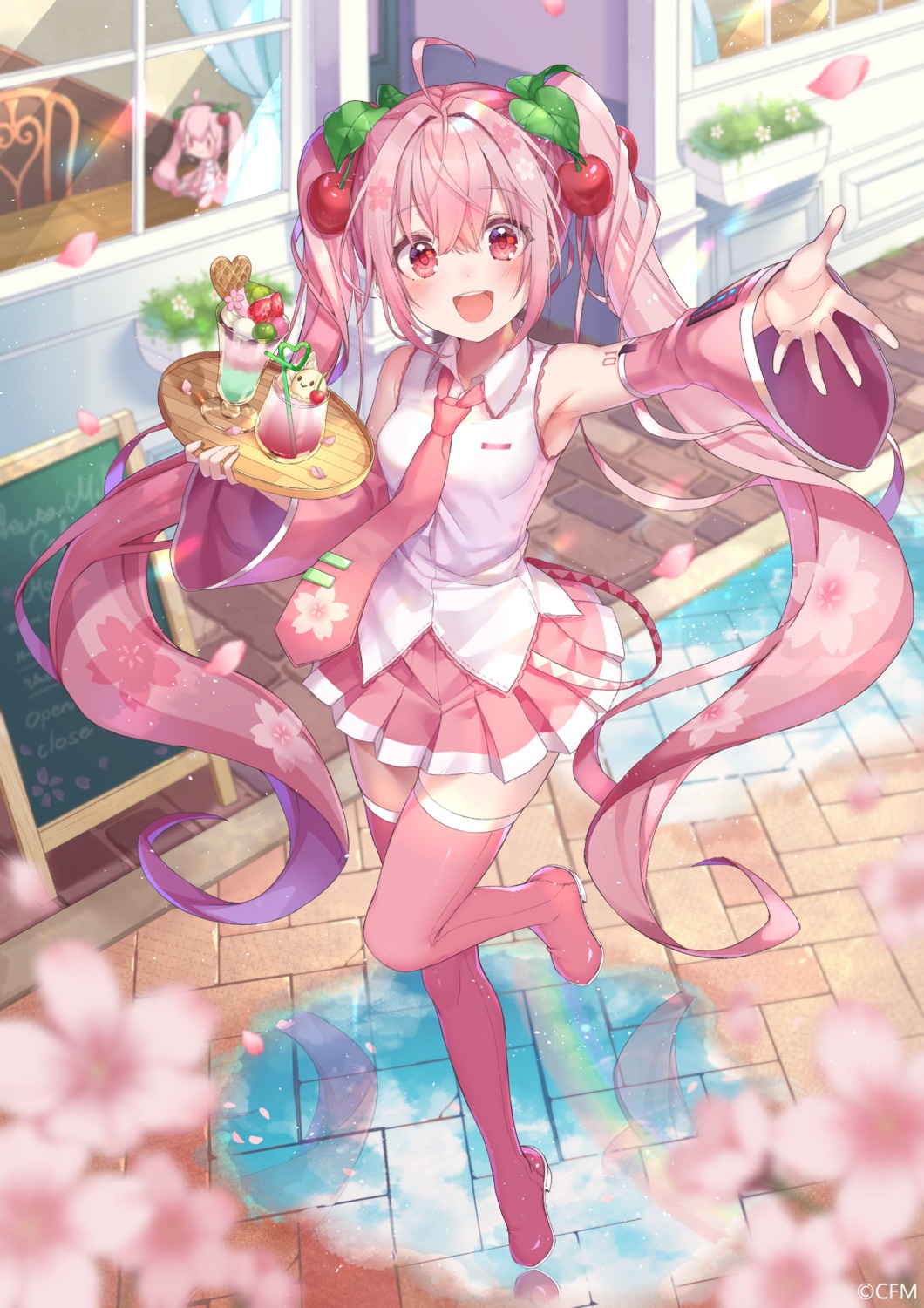 hatsune_miku, heels, sakura_miku, sakura_shiori, tattoo, thighhighs, vocaloid