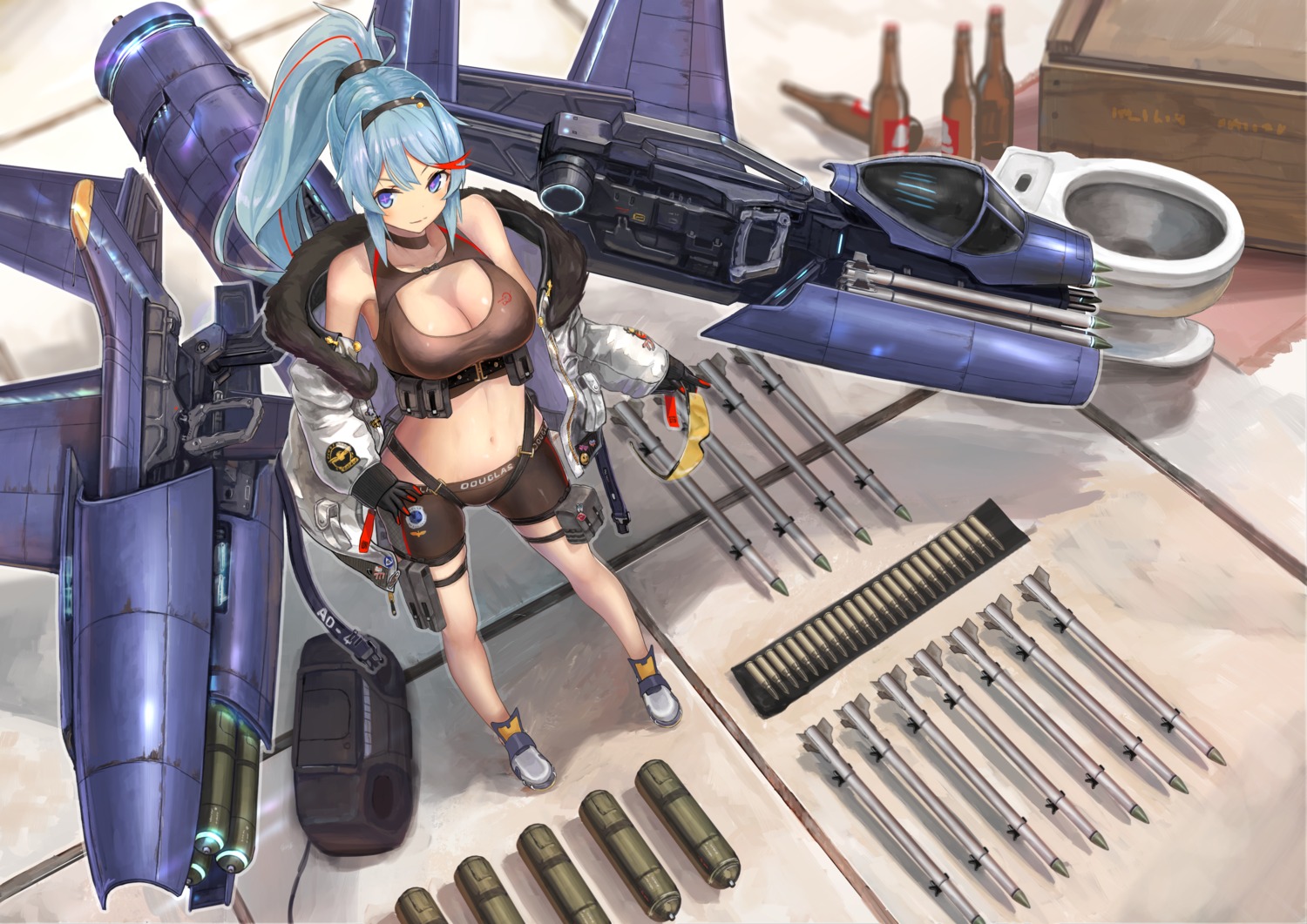 ash_arms, bike_shorts, garter, nihoshi_(bipedal_s), weapon