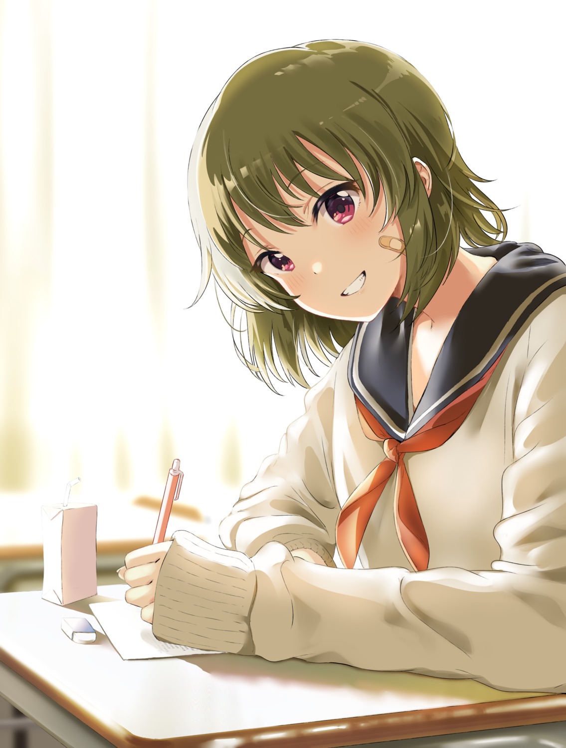 bandaid, nagayoshi_subaru, seifuku, shiokazunoko, sweater, the_idolm@ster, the_idolm@ster_million_live!