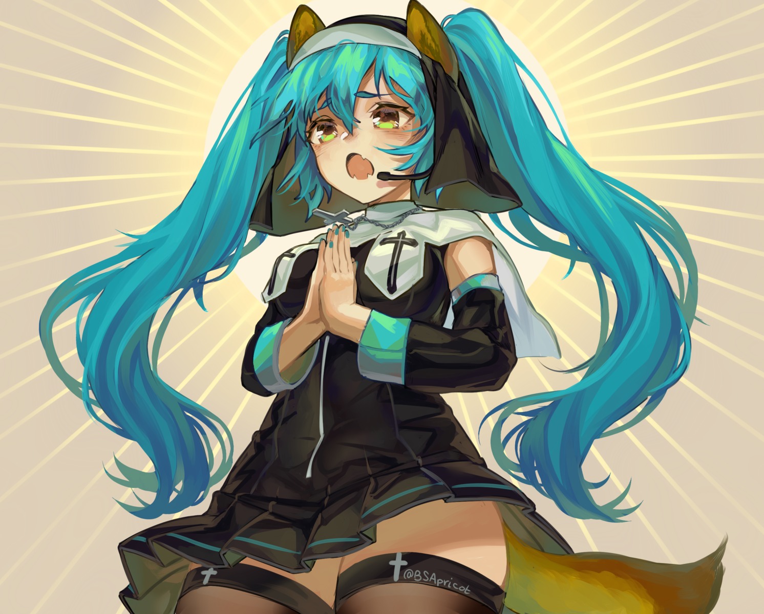 animal_ears, bsapricot, hatsune_miku, nun, tail, thighhighs, vocaloid