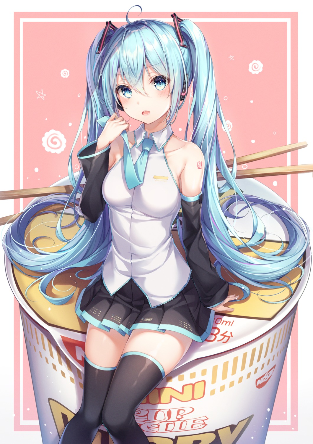 dangmyo, hatsune_miku, headphones, tattoo, thighhighs, vocaloid