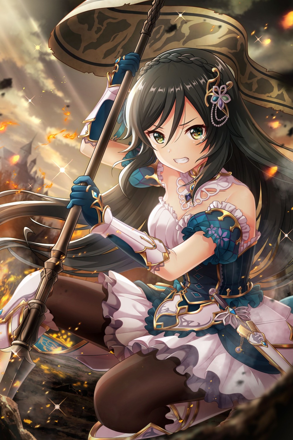 alternative_girls, armor, cleavage, pantyhose, skirt_lift, sword, tagme, weapon