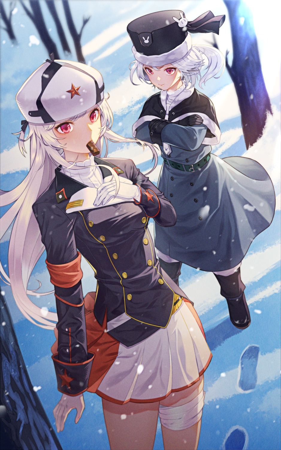 ash_arms, bandages, breast_hold, ddoalo, kv-1_(ash_arms), t-34_(ash_arms), uniform