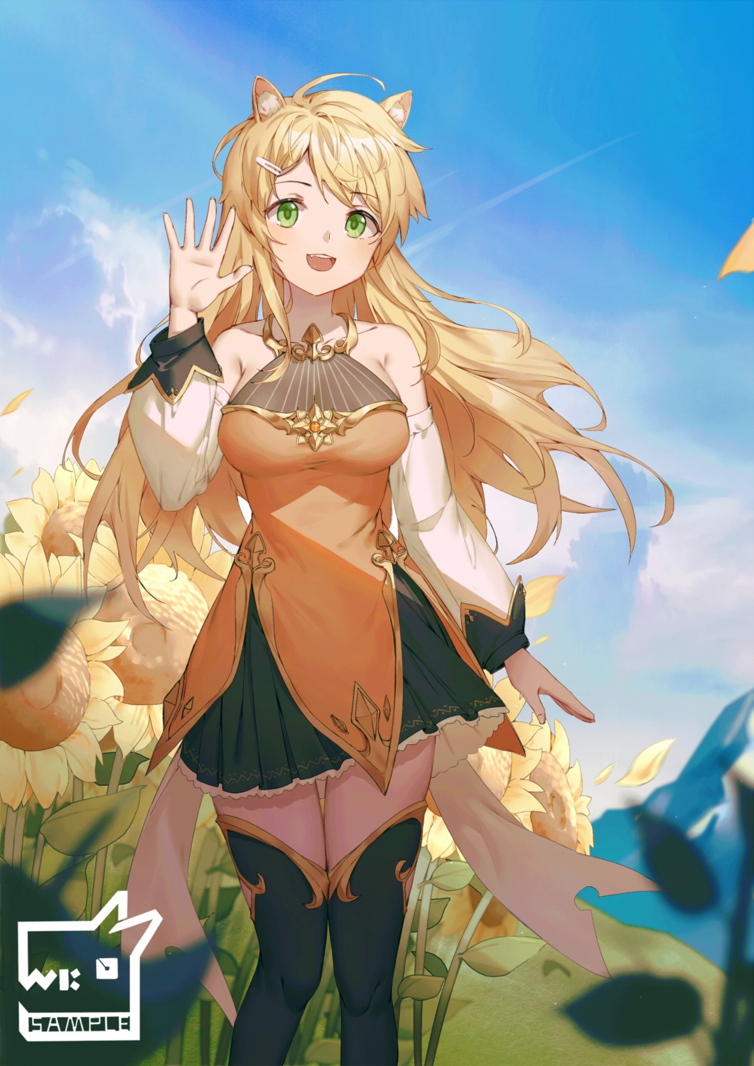 animal_ears, cleavage, hiroshiko_(restart), sample, see_through, skirt_lift, thighhighs