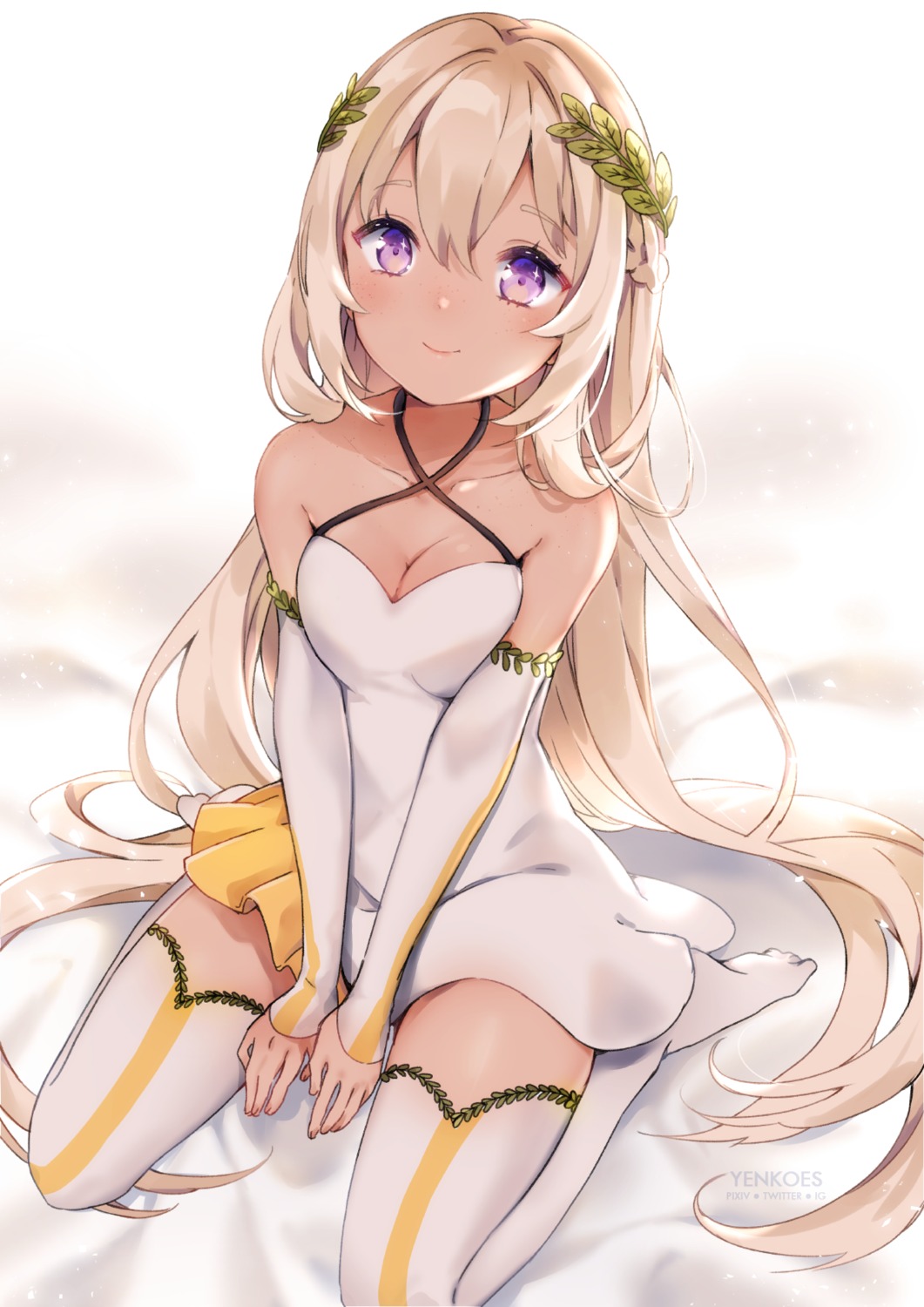 breast_hold, cleavage, dress, thighhighs, yenkoes