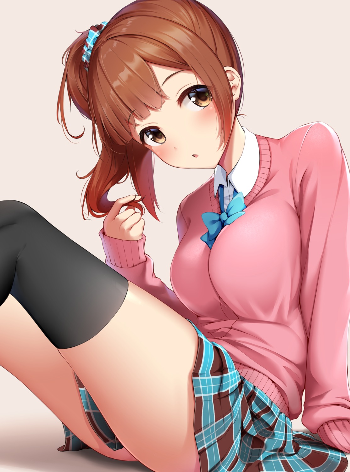 igarashi_kyouko, seifuku, skirt_lift, sweater, the_idolm@ster, the_idolm@ster_cinderella_girls, thighhighs, yigra_don