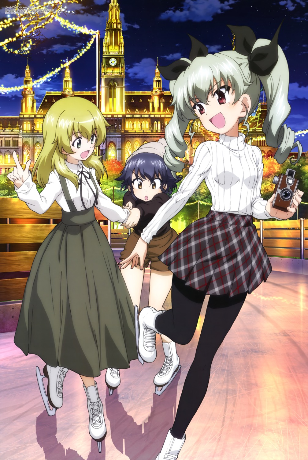 anchovy, carpaccio, girls_und_panzer, ice_skating, pantyhose, pepperoni, sweater, wang_guonian
