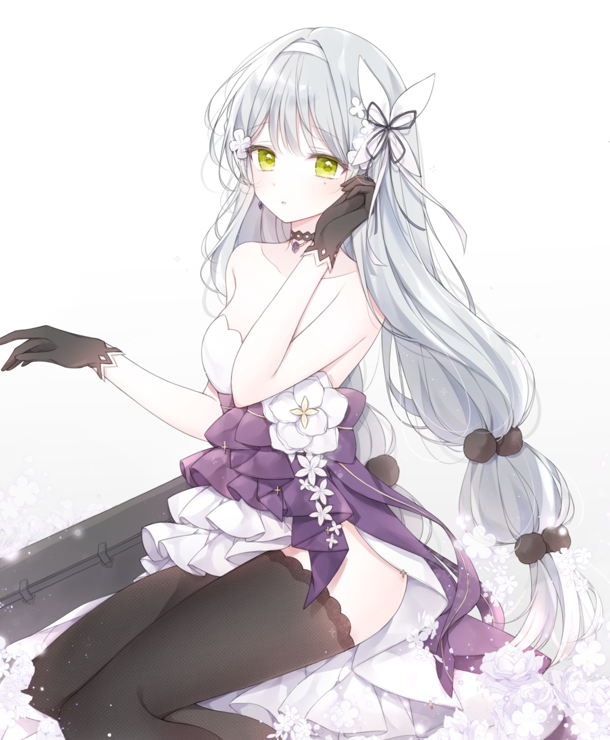 dress, girls_frontline, hk416_(girls_frontline), mattang, skirt_lift, thighhighs