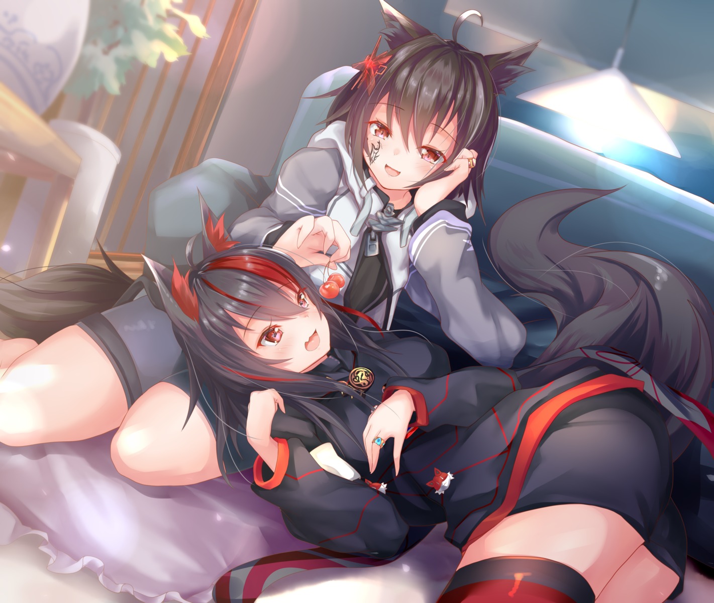 animal_ears, matamataro, seifuku, tail, tattoo, thighhighs, vrchat