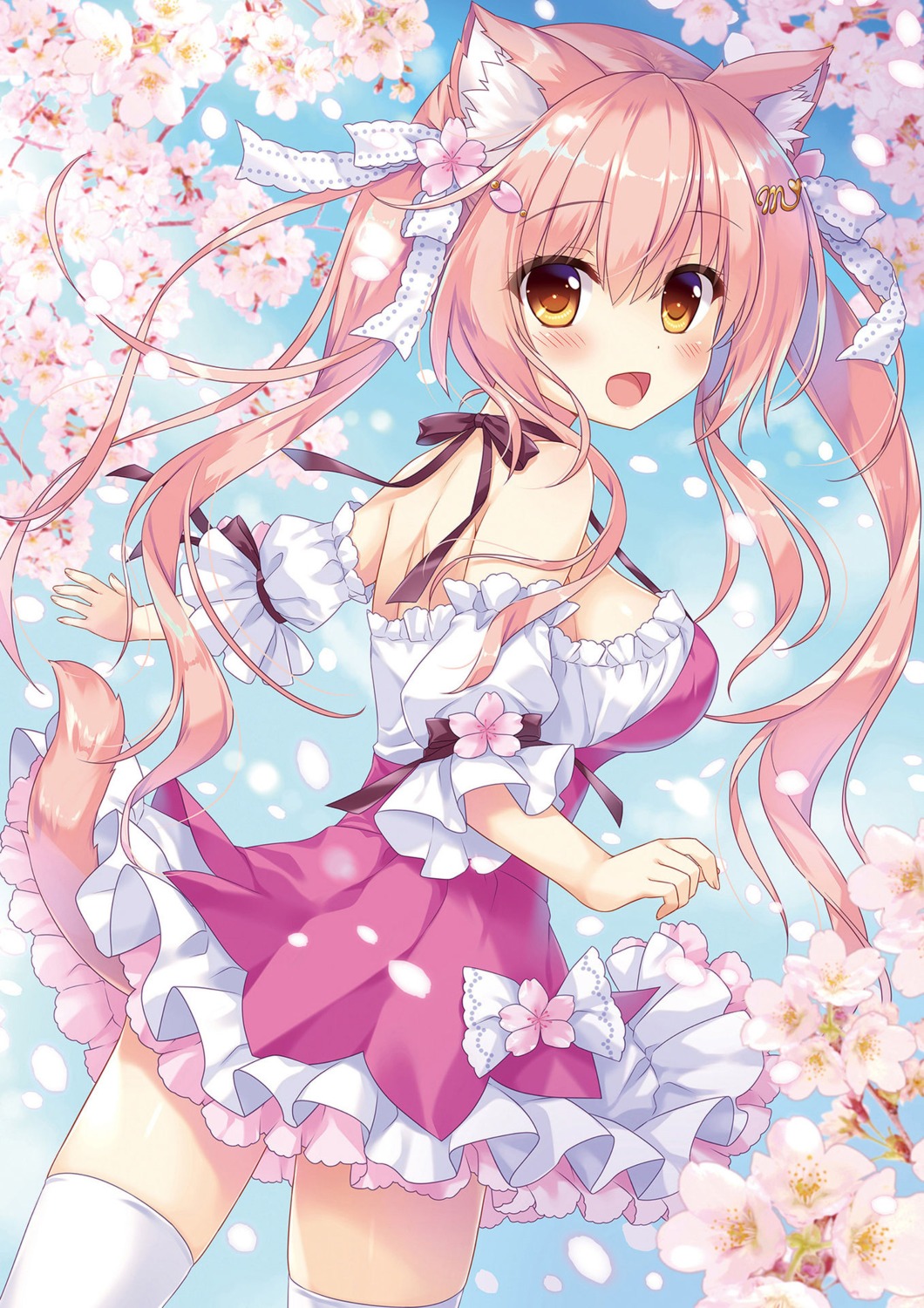 ameto_yuki, animal_ears, dress, macaron_(ameto_yuki), nekomimi, tail, thighhighs