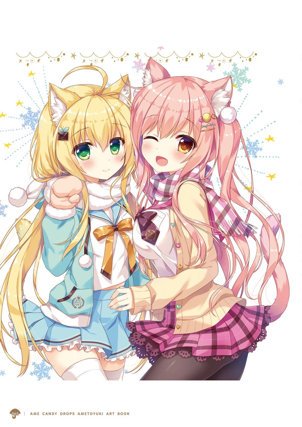 ameto_yuki, animal_ears, choco_mint_(ameto_yuki), macaron_(ameto_yuki), nekomimi, pantyhose, seifuku, tail