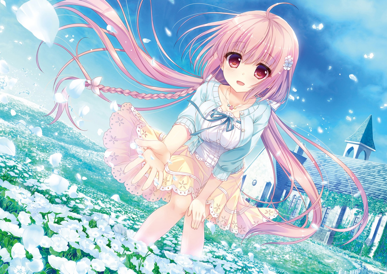 ameto_yuki, cleavage, dress, haru_(karenai_sekai_to_owaru_hana), karenai_sekai_to_owaru_hana, skirt_lift, sweet&tea