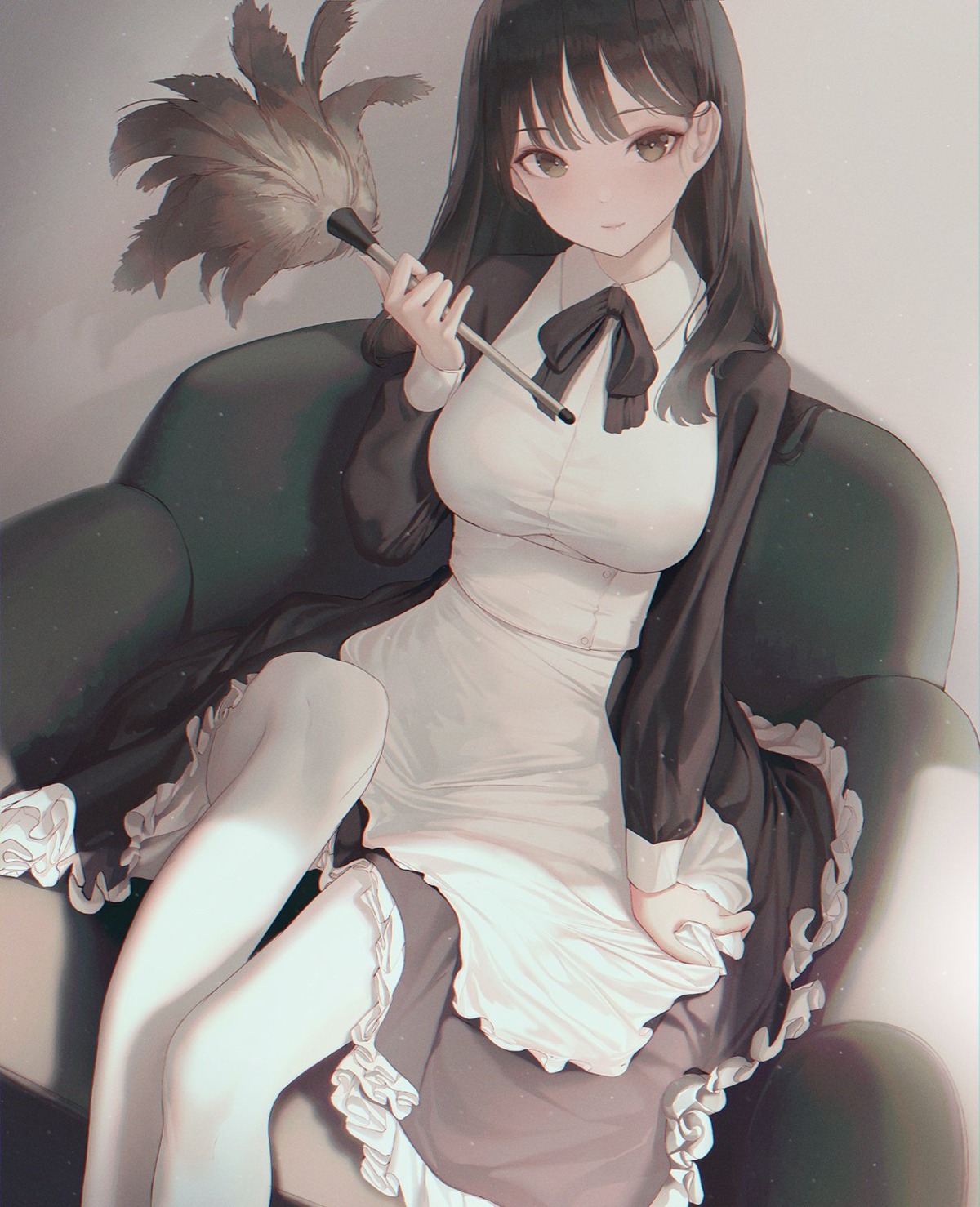 maid, pantyhose, seol, skirt_lift